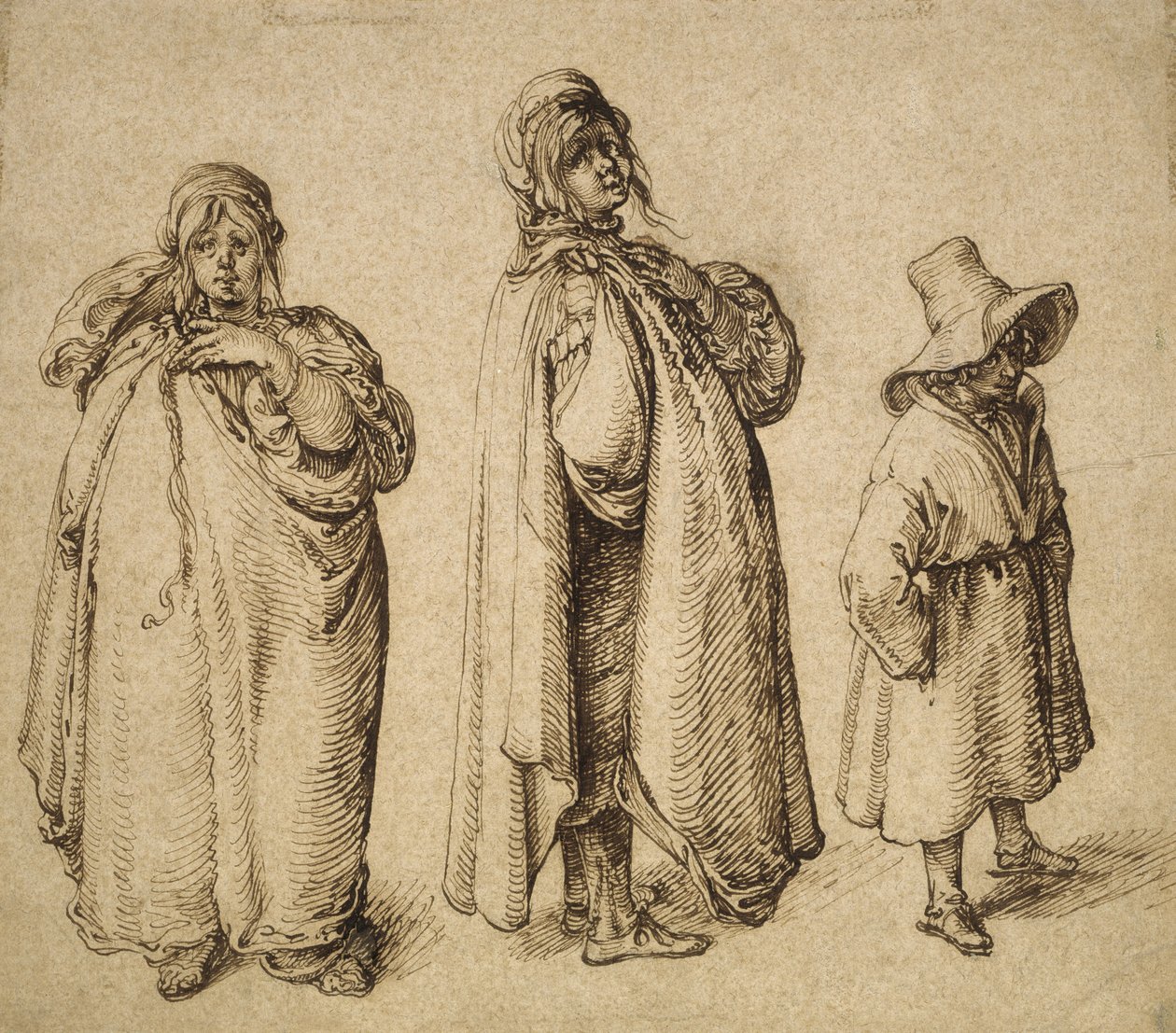 To studier av en romkvinne og en romegutt i en stor hatt, ca. 1605 av Jacques II de Gheyn