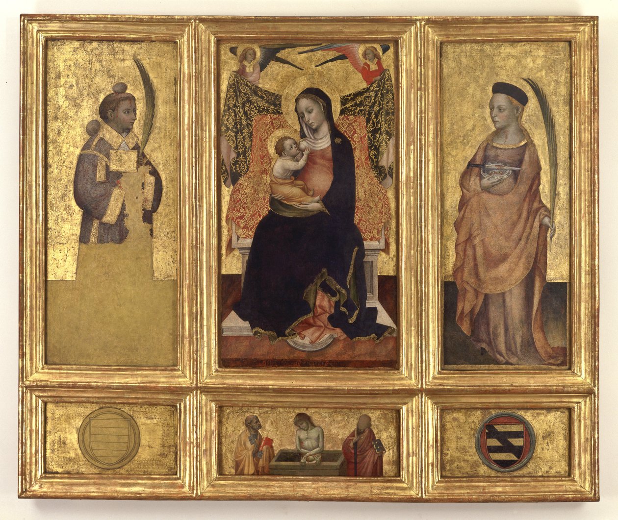 Madonna og barn med de hellige Stephen og Lucy; Kristus i graven og de hellige Peter og Paulus, ca. 1425 av Jacques Iverny