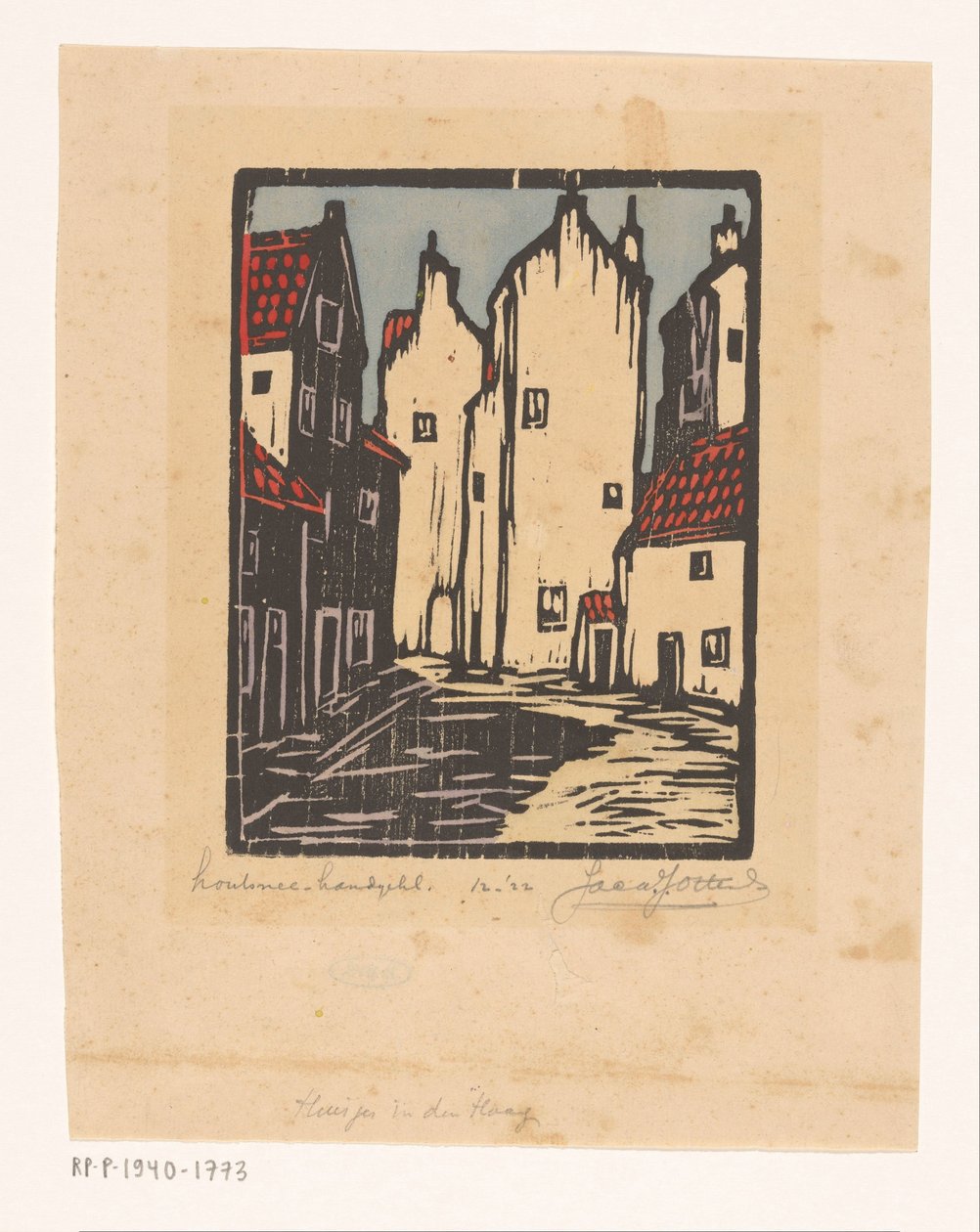 Hytter i Haag (original tittel på objektet) av Jacques Jeichienus Ottens (signed by artist)