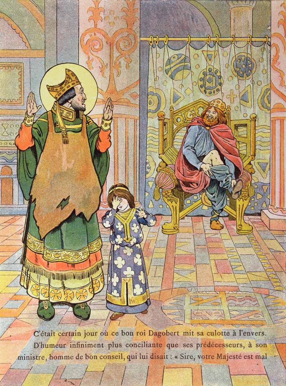 Kong Dagobert I (ca. 603-39) tar buksene på feil vei, illustrasjon fra 