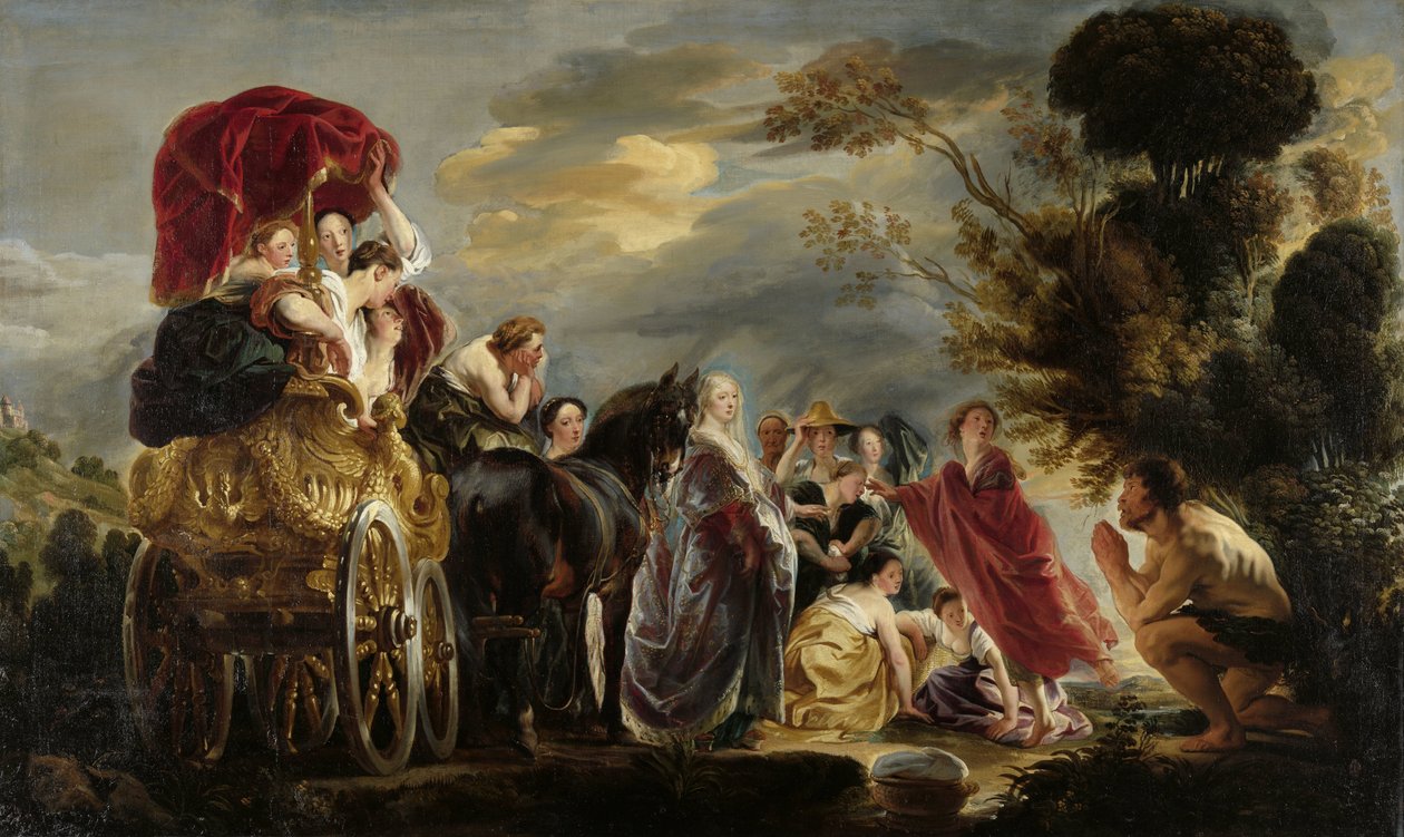 Møtet mellom Odysseus og Nausicaa Møte mellom Odysseus og Nausicaa av Jacques Jordaens (signed by artist)