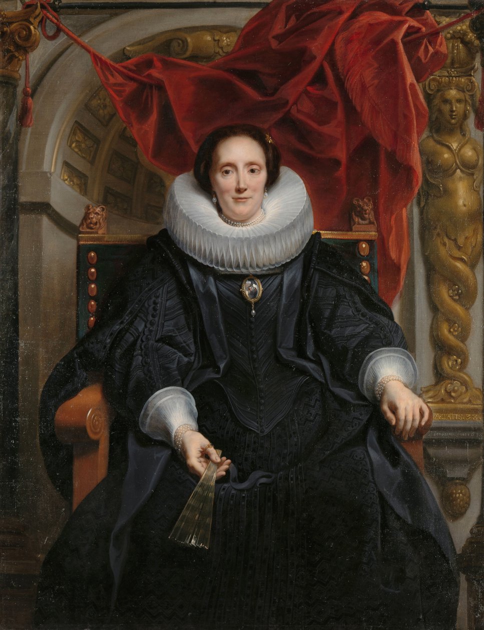 Portretter av Rogier Le Witer og hans kone, Catharina Behaghel Portrett av Catharina Behaghel, kone til Rogier Le Witer av Jacques Jordaens