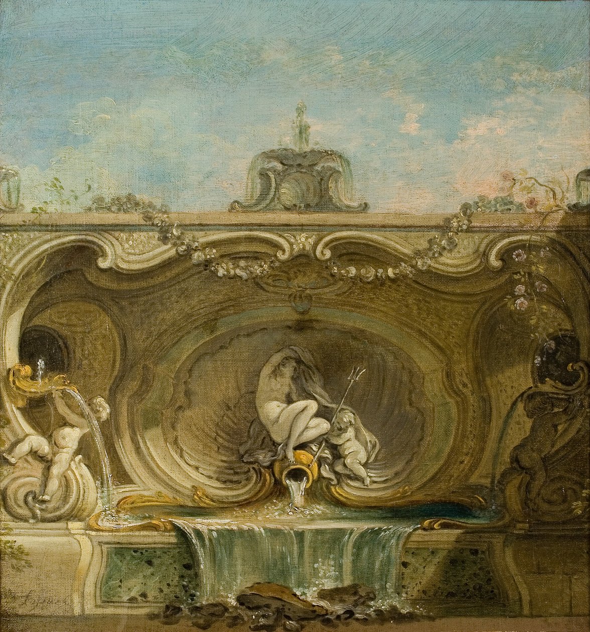 Fontenedesign. Naiad og Putto, ca. 1740. av Jacques Lajoue de