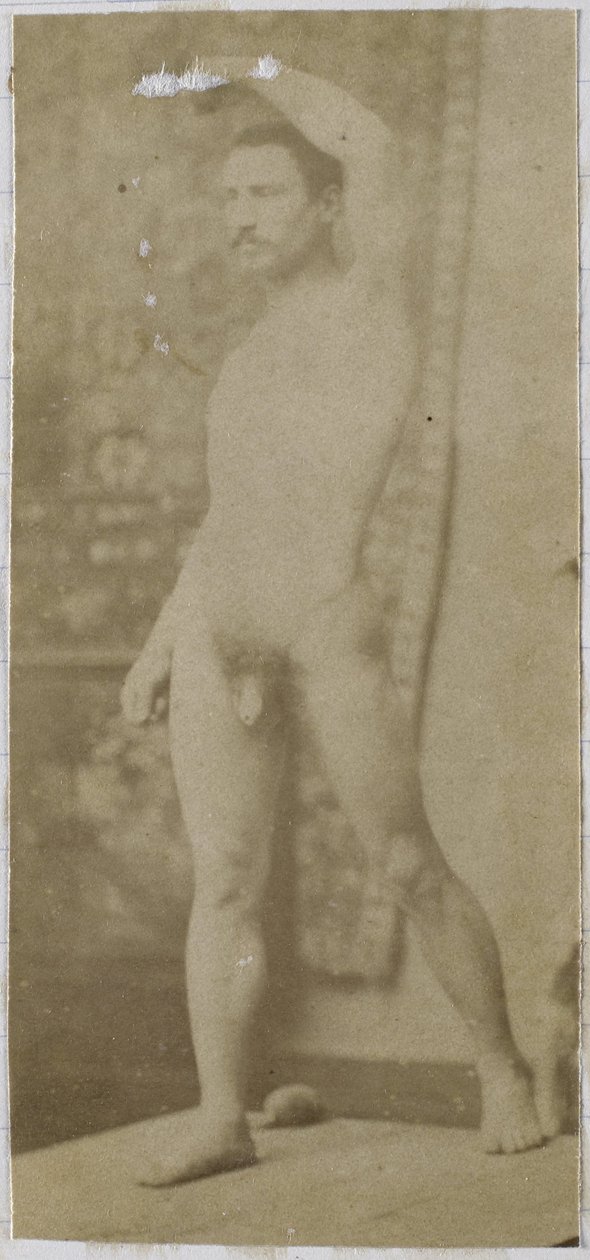 Studie av en mannlig nakenmodell, stående og sett på skrå forfra, i studioet til Jacques de Lalaing av Jacques Lalaing (attributed to)