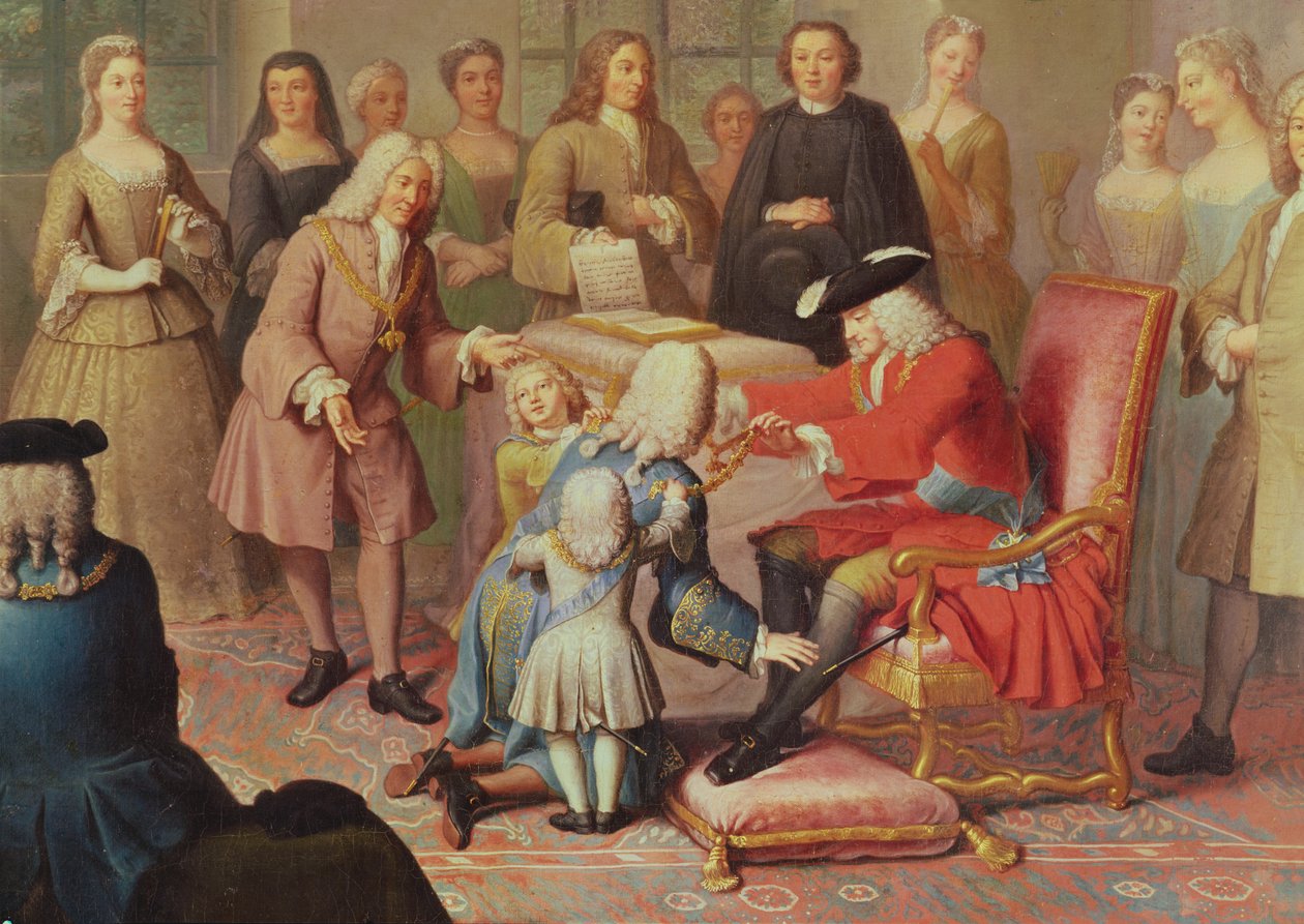 Filip V av Spania gir det gylne skinn til marskalken av disse er fransk ambassadør i Spania i 1724 av Jacques Laumosnier