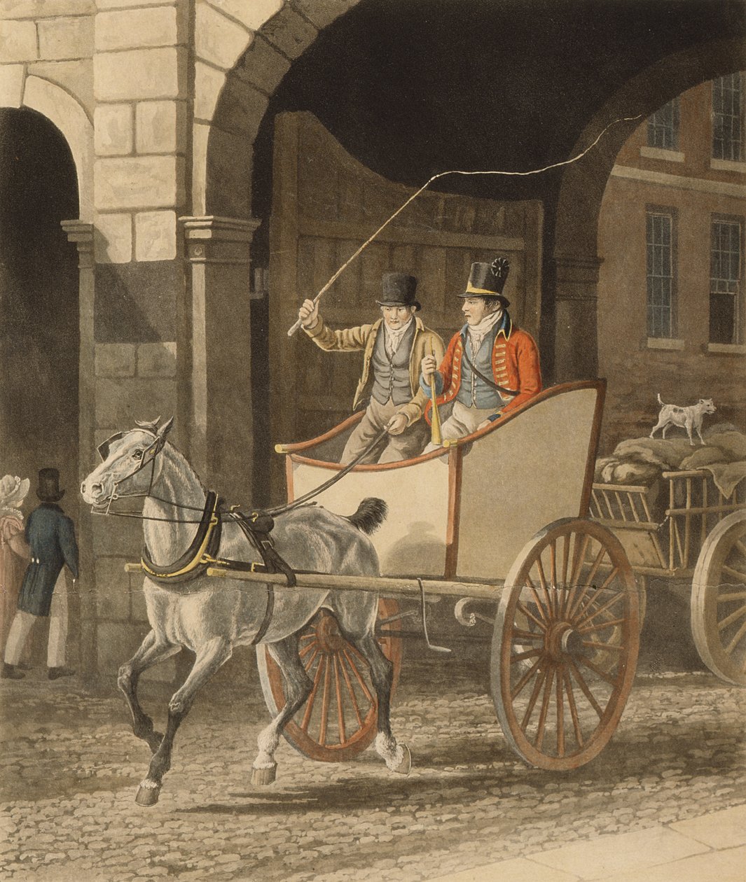 Coaching, eller The Mail Guard, gravert av Matthew Dubourg (fl.1786-1838) 1825 (akvatint) av Jacques Laurent after Agasse