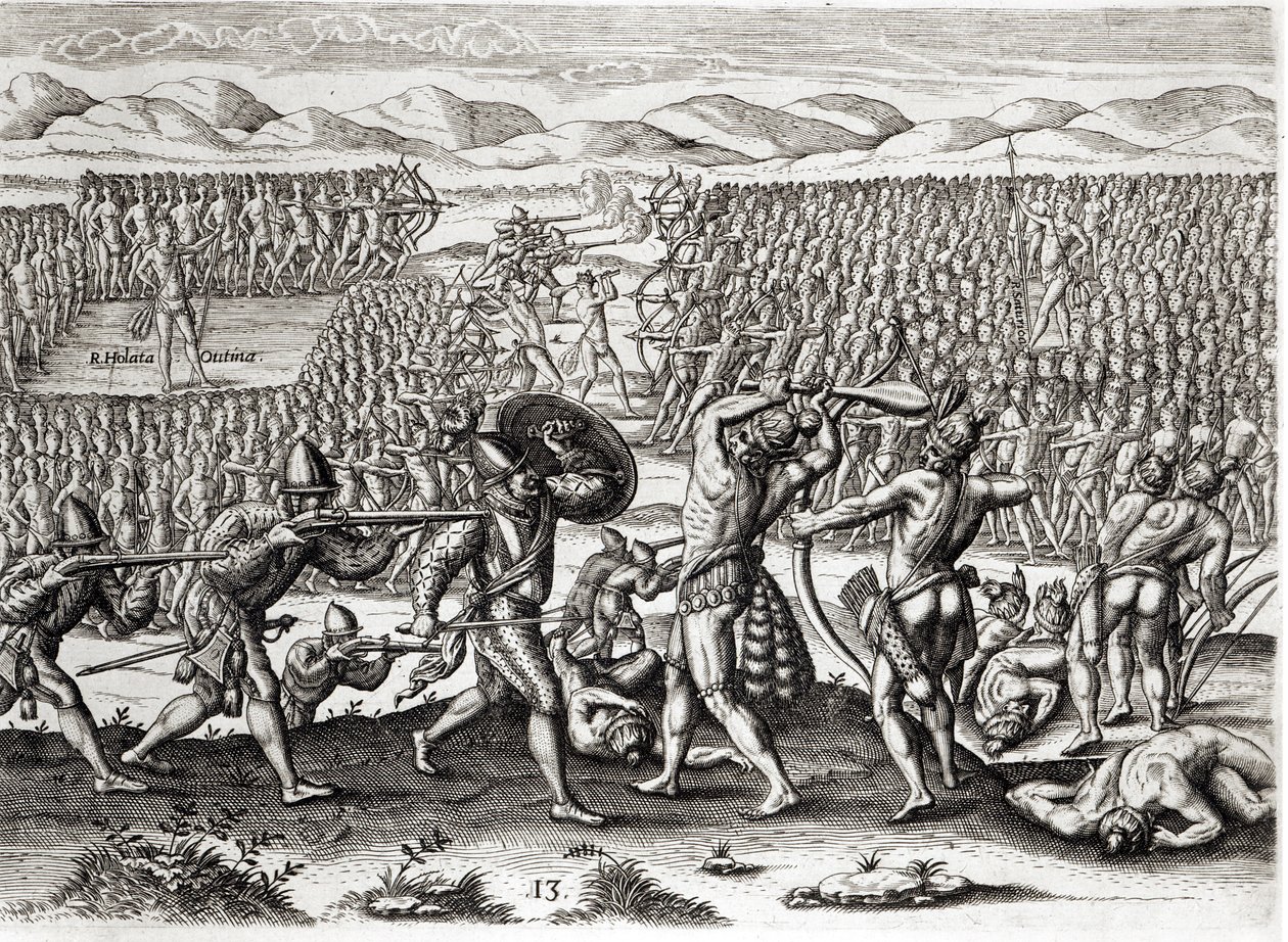 Outina beseirer Patanou ved hjelp av franskmennene, Florida, 1564, fra 