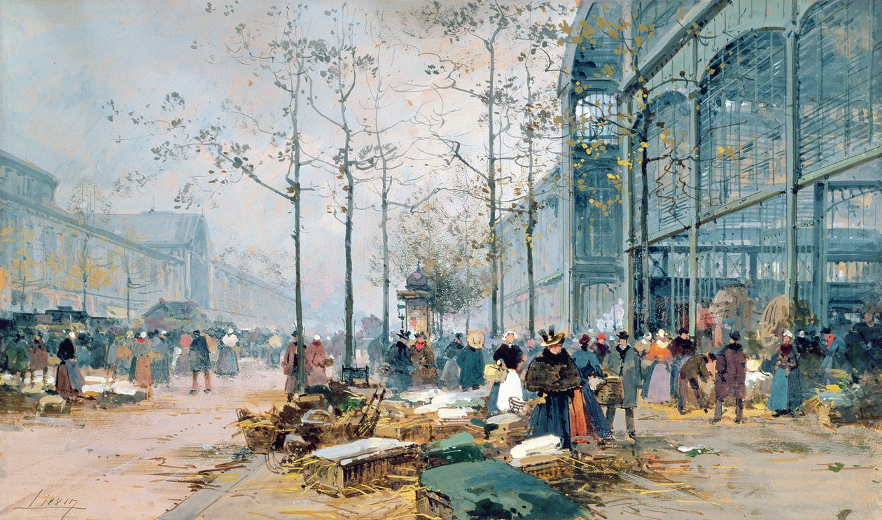 Les Halles, Paris (blyant og gouache på papir) av Jacques Lieven