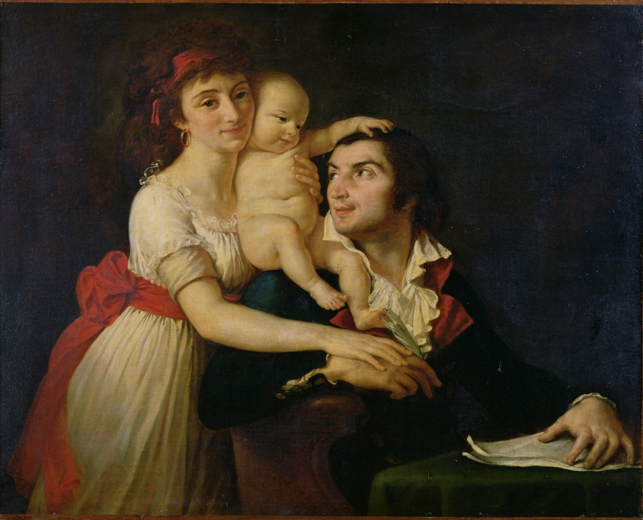 Camille Desmoulins (1760-94) hans kone Lucile (1771-94) og deres sønn Horace-Camille (1792-1825) ca. 1792 (olje på lerret) av Jacques Louis (workshop of) David