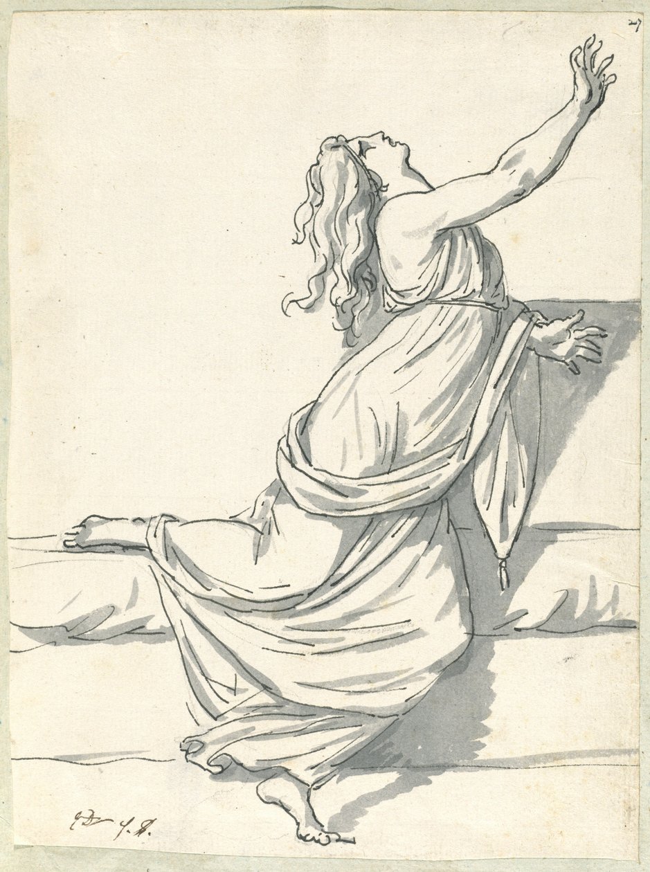 En fortvilet kvinne med hodet kastet tilbake av Jacques Louis David
