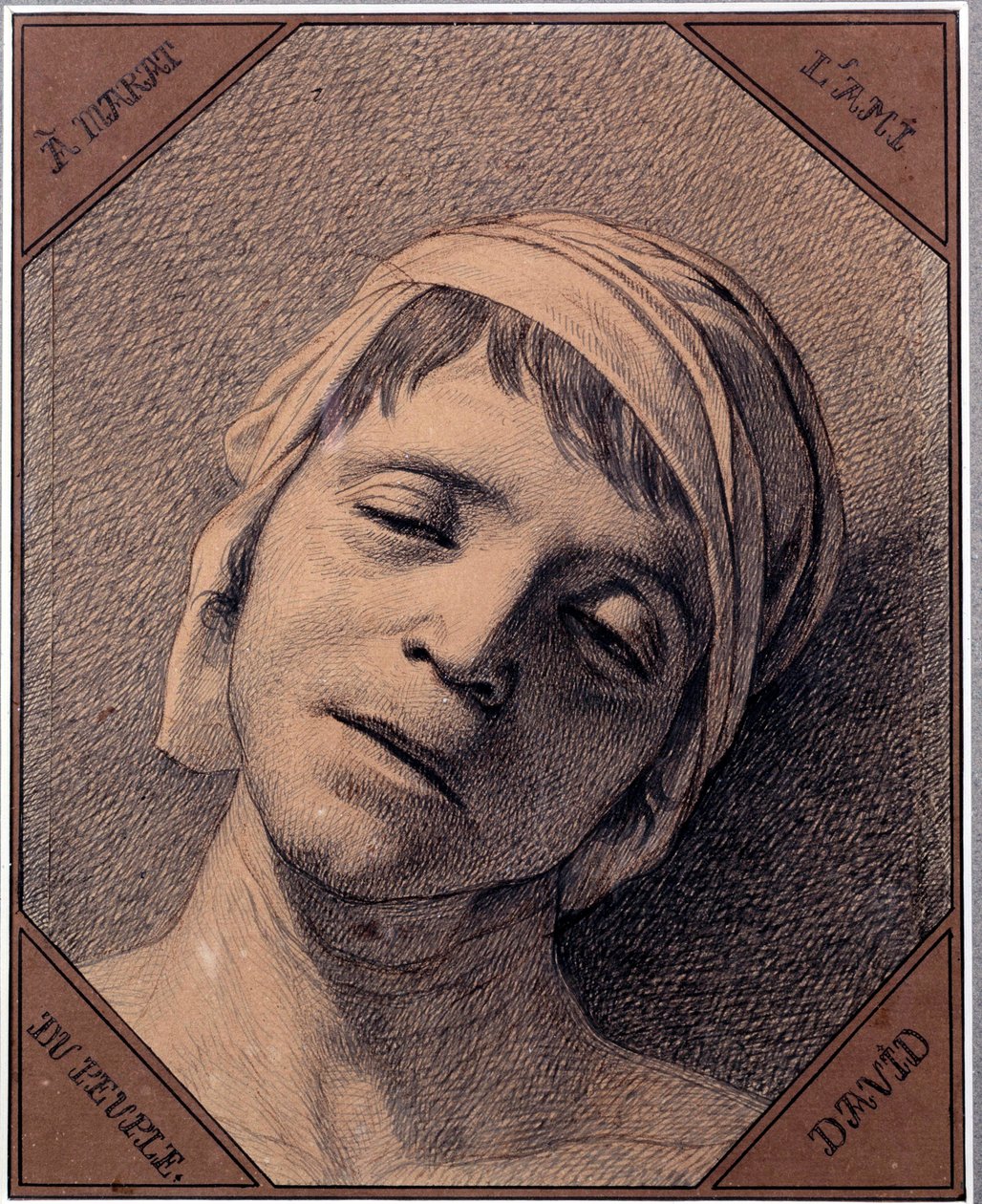 Studie etter naturen til hodet til Jean Paul Marat (1763-1793) myrdet 13.07.1793 Tegning av Jacques Louis David (1748-1825). Dim 0,27 x 0,21 m Versailles slottsmuseum av Jacques Louis David