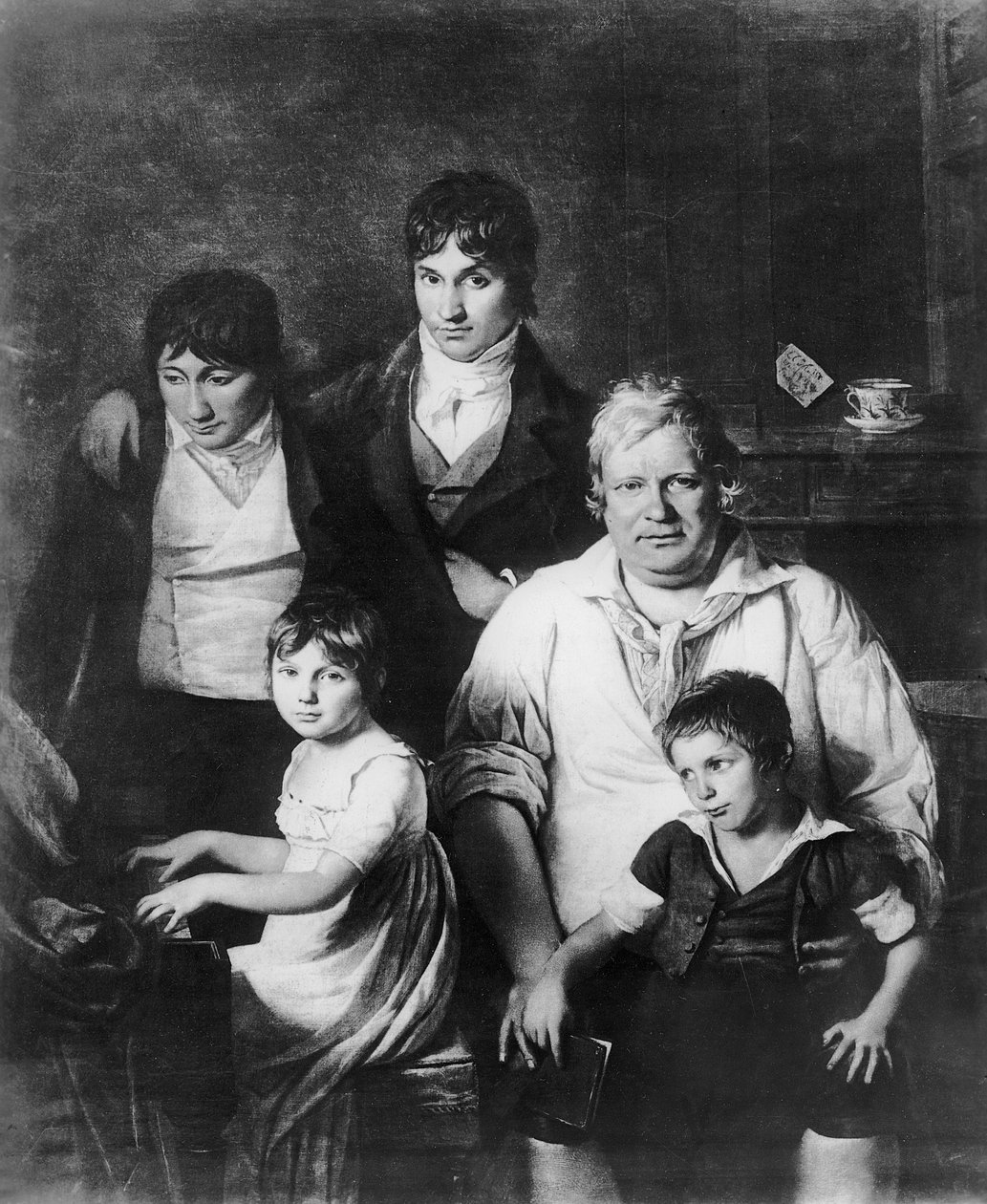 Familieportrett, tidligere kjent som Michel Gerard (1737-1815) medlem av konvensjonen, med sin familie, slutten av 1700-tallet (bw foto) av Jacques Louis David