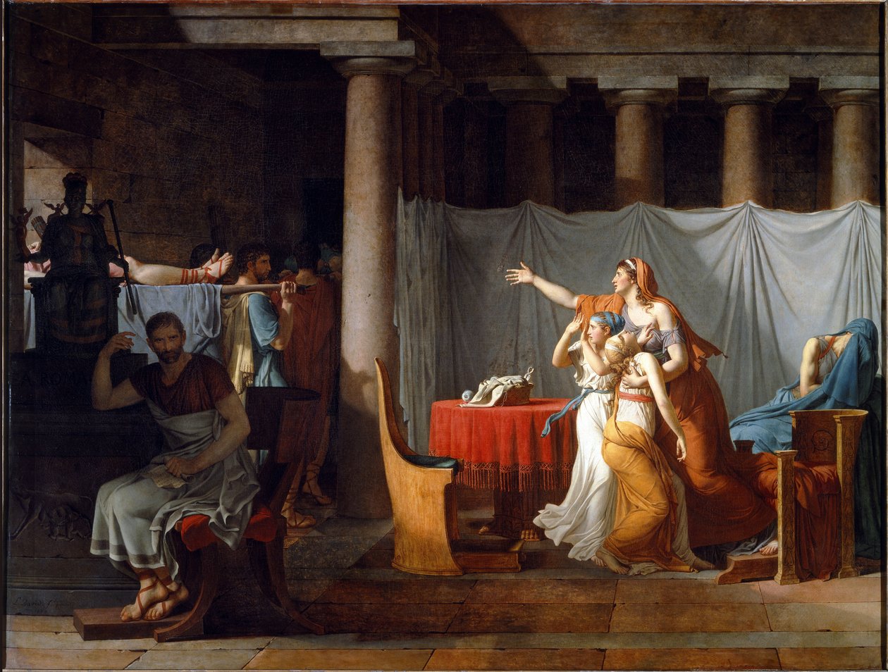 Lictors Bearing to Brutus the Bodies of his Sons - olje på lerret av Jacques Louis David