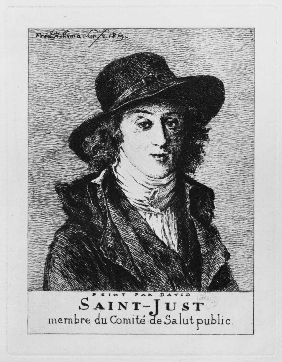 Louis Antoine Leon de Saint-Just, gravert av Frederic Desire Hillemacher (1811-86) 1869 av Jacques Louis David