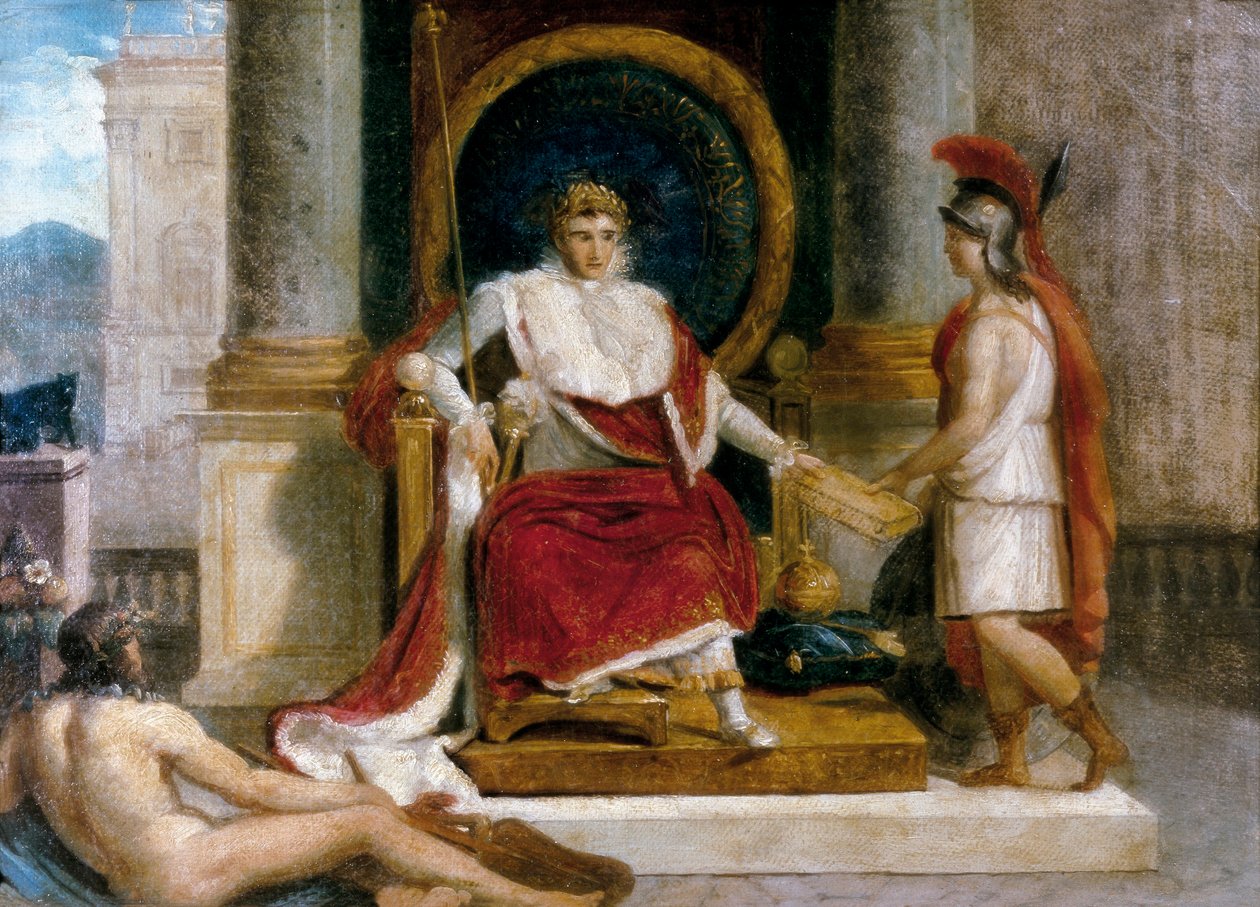 Napoleon I Bonaparte, fransk keiser (1769-1821) introduserte i Roma i 1806 lovkodeksen (maleri) av Jacques Louis David