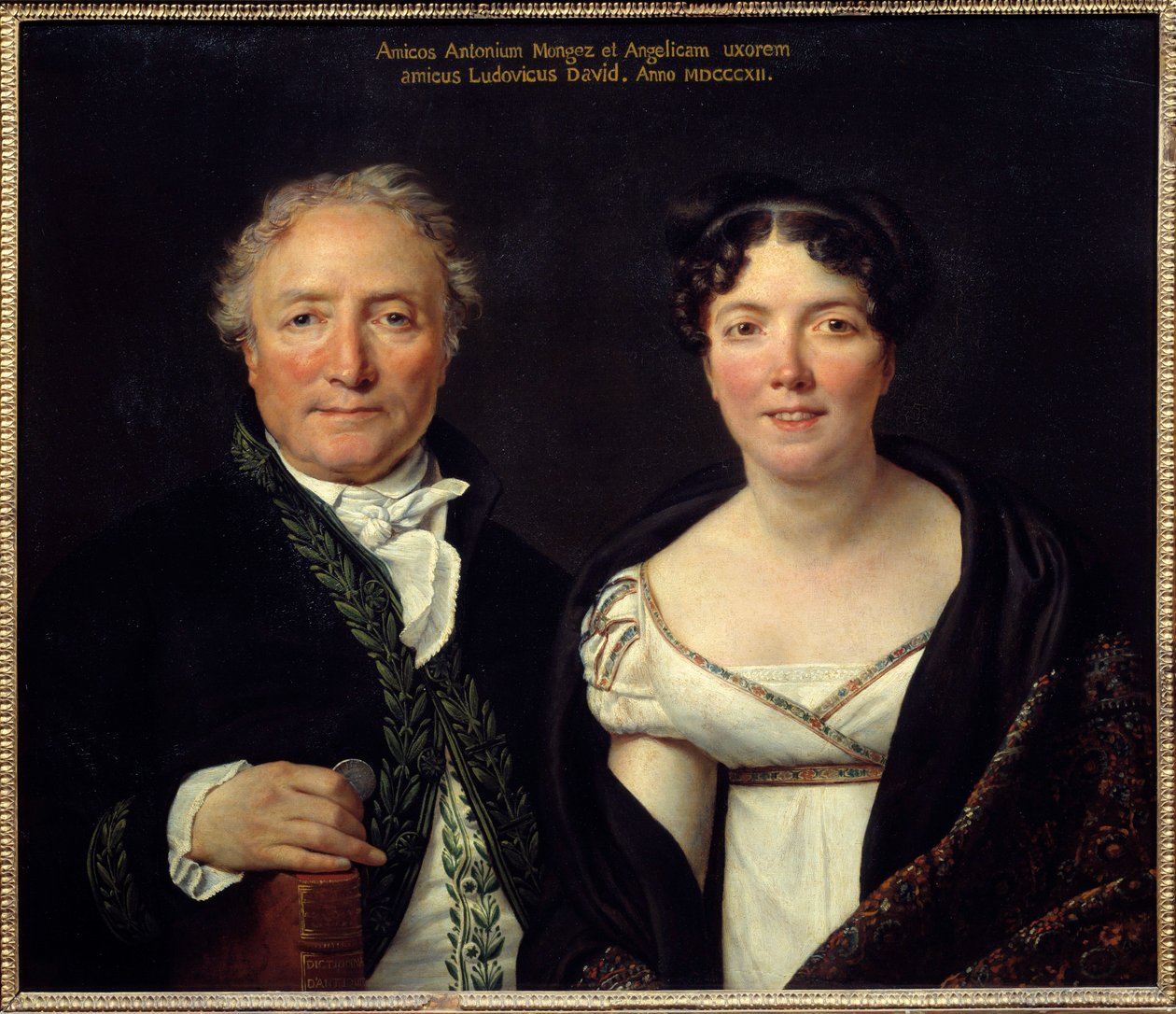 Portrett av Antoine Mongez (1747-1835) arkeolog og hans kone Angelique (1775-1855) maler Antoine Mongez poserer i et akademikerkostyme og holder et stykke i hånden for å minne om sin rolle som administrator av myntene. Maleri av Jacques Louis David (1748- av Jacques Louis David