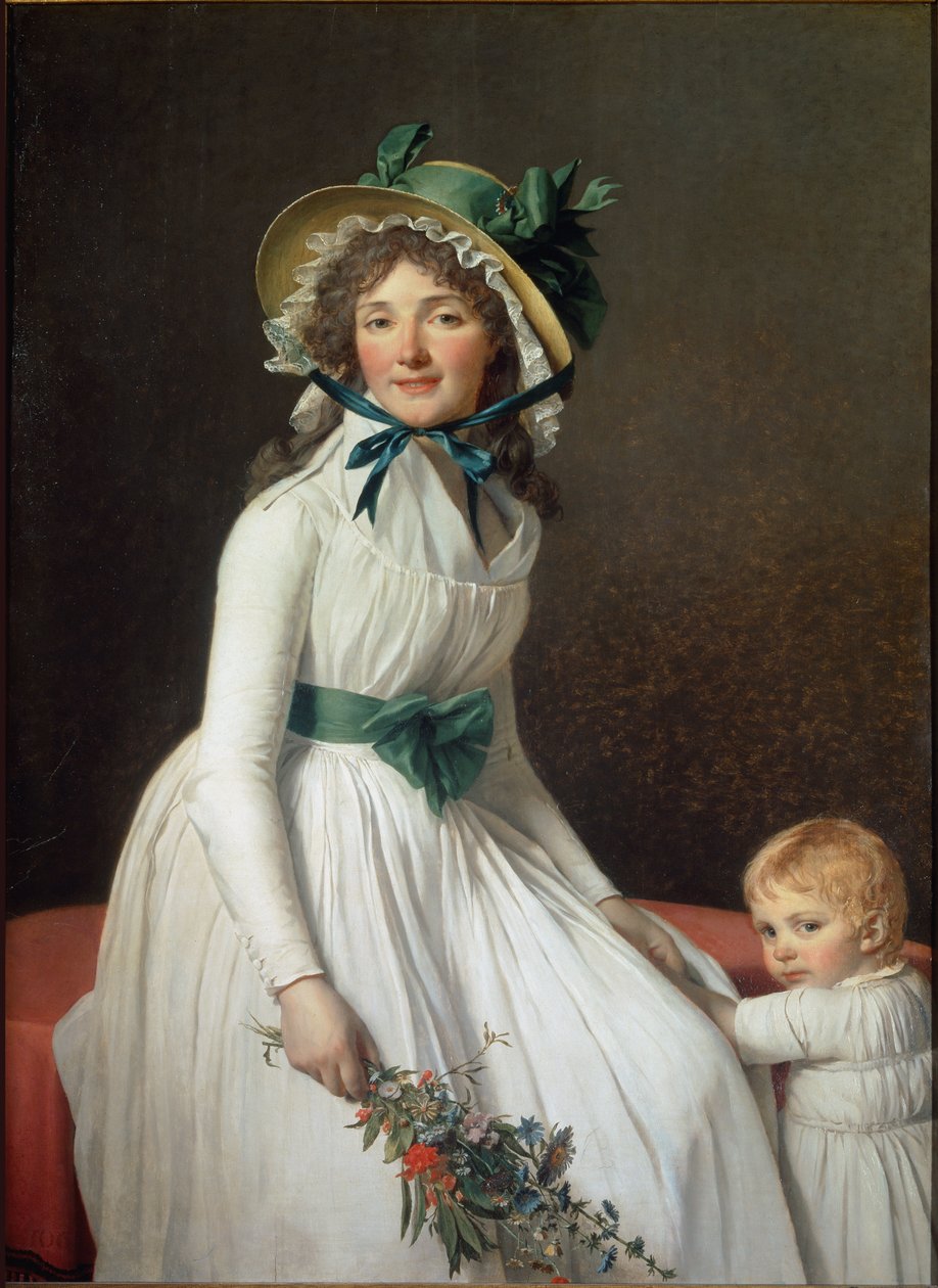 Portrett av Madame Seriziat, kones søster til kunstneren med sønnen Emile - olje på lerret av Jacques Louis David