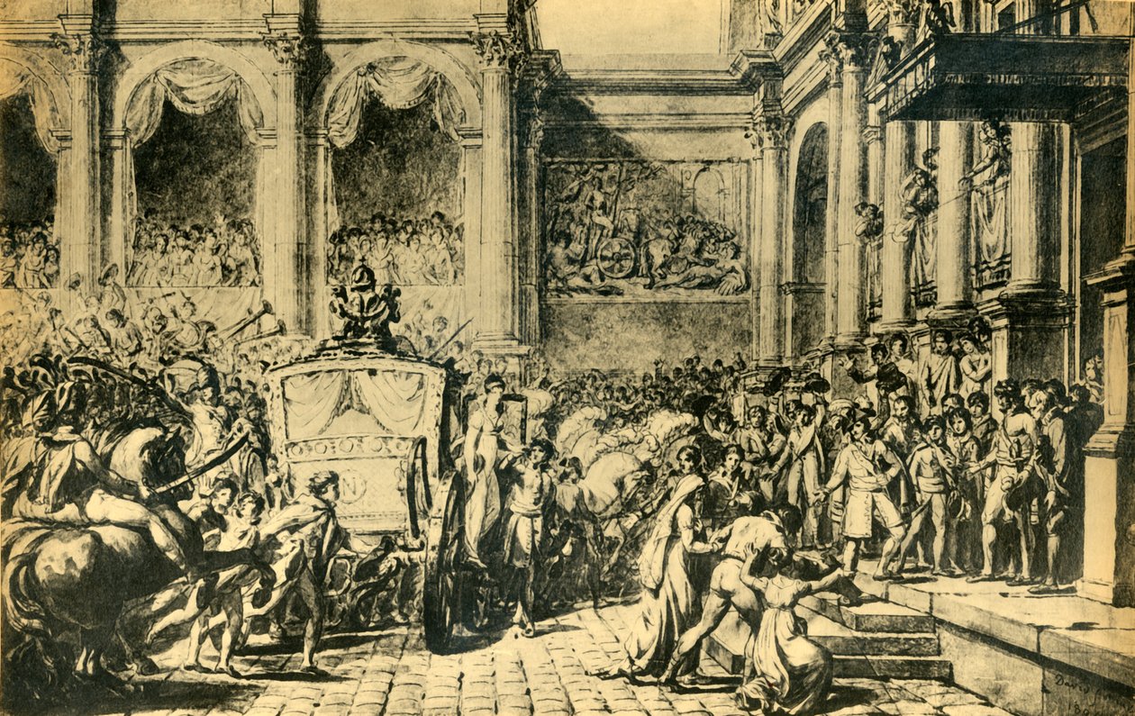 Mottakelse av keiseren og keiserinnen på Hôtel de Ville, Paris, c1804, 1921. av Jacques Louis David