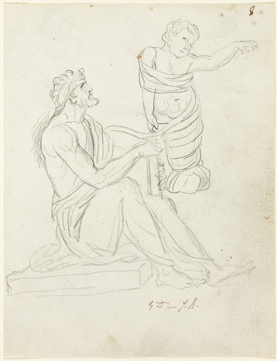 Sittende mann og svøpt baby av Jacques Louis David