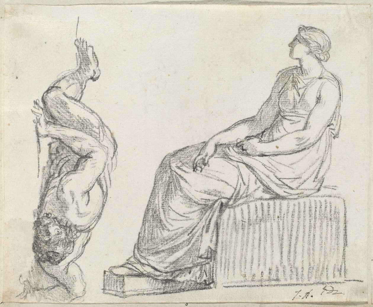 Sittende kvinne og mann spredt på bakken av Jacques Louis David