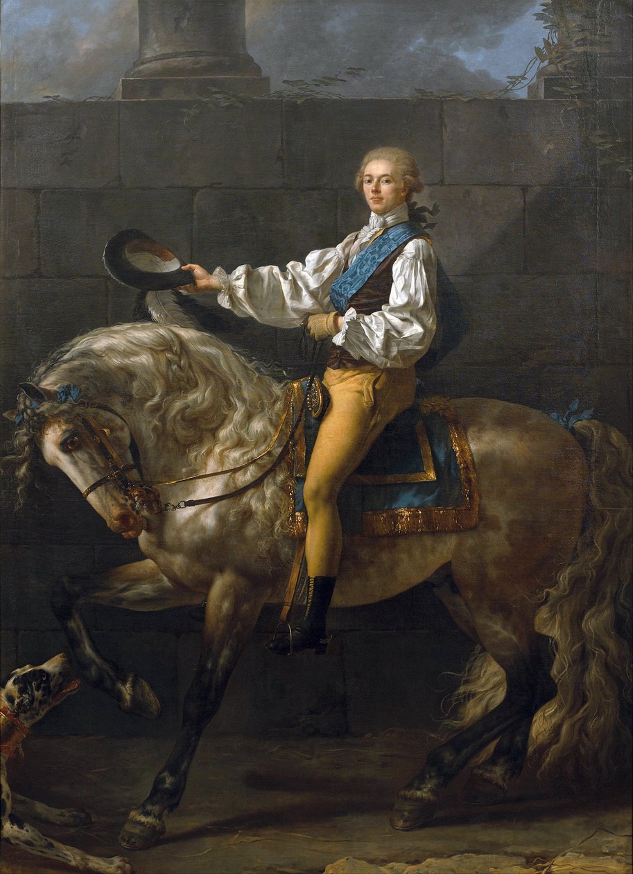 Stanislaw Kostka Potocki (adelsmann, politiker, forfatter, publisist, samler og polsk skytshelgen) - Rytterportrett av Stanislaw Kostka Potocki (1755-1821) - Maleri av Jacques Louis David (1748-1825) - 1781 - Olje på lerret2 - 13 cm -x4 Willano av Jacques Louis David