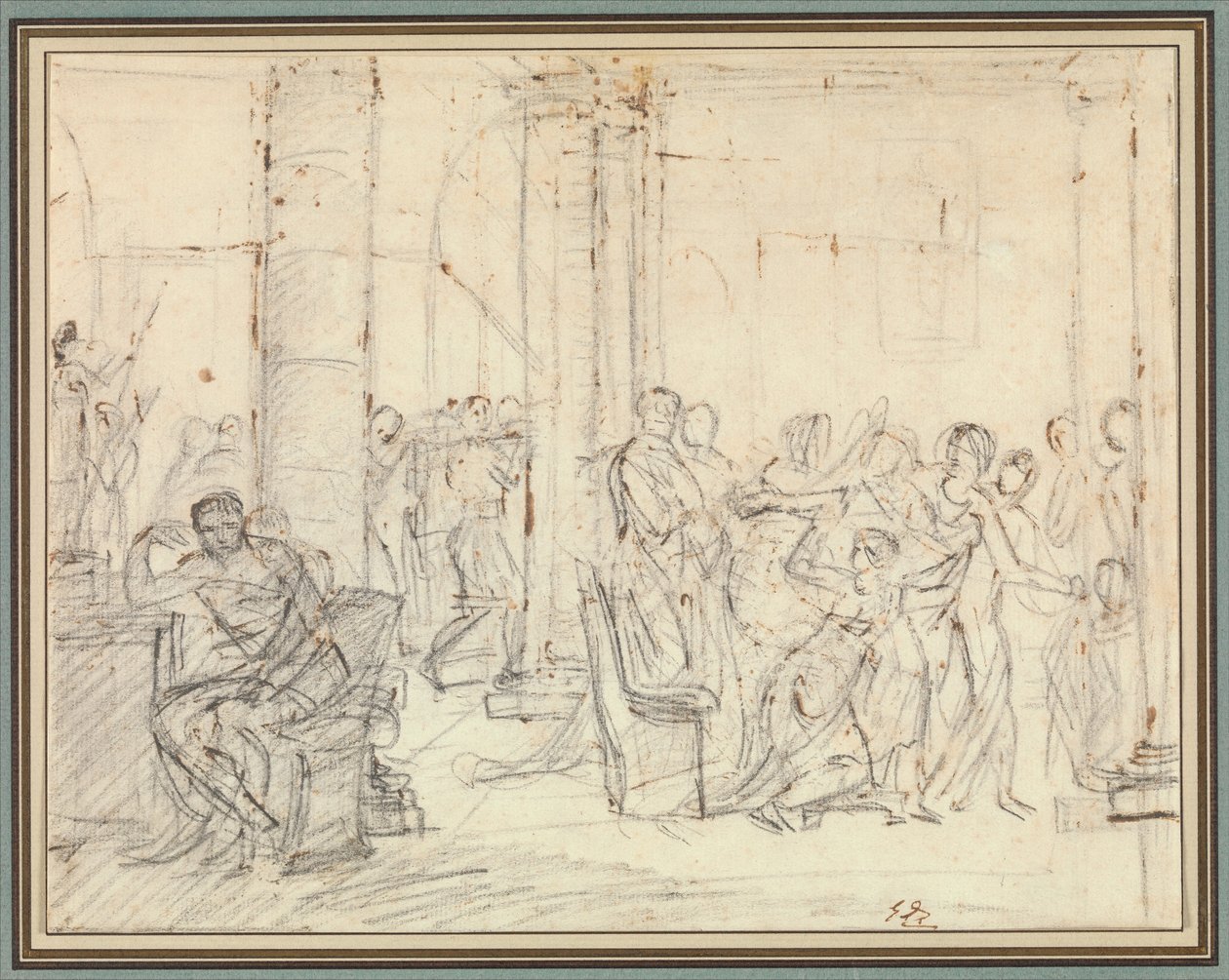 Studie til Liktorene bringer Brutus likene av sønnene hans av Jacques Louis David