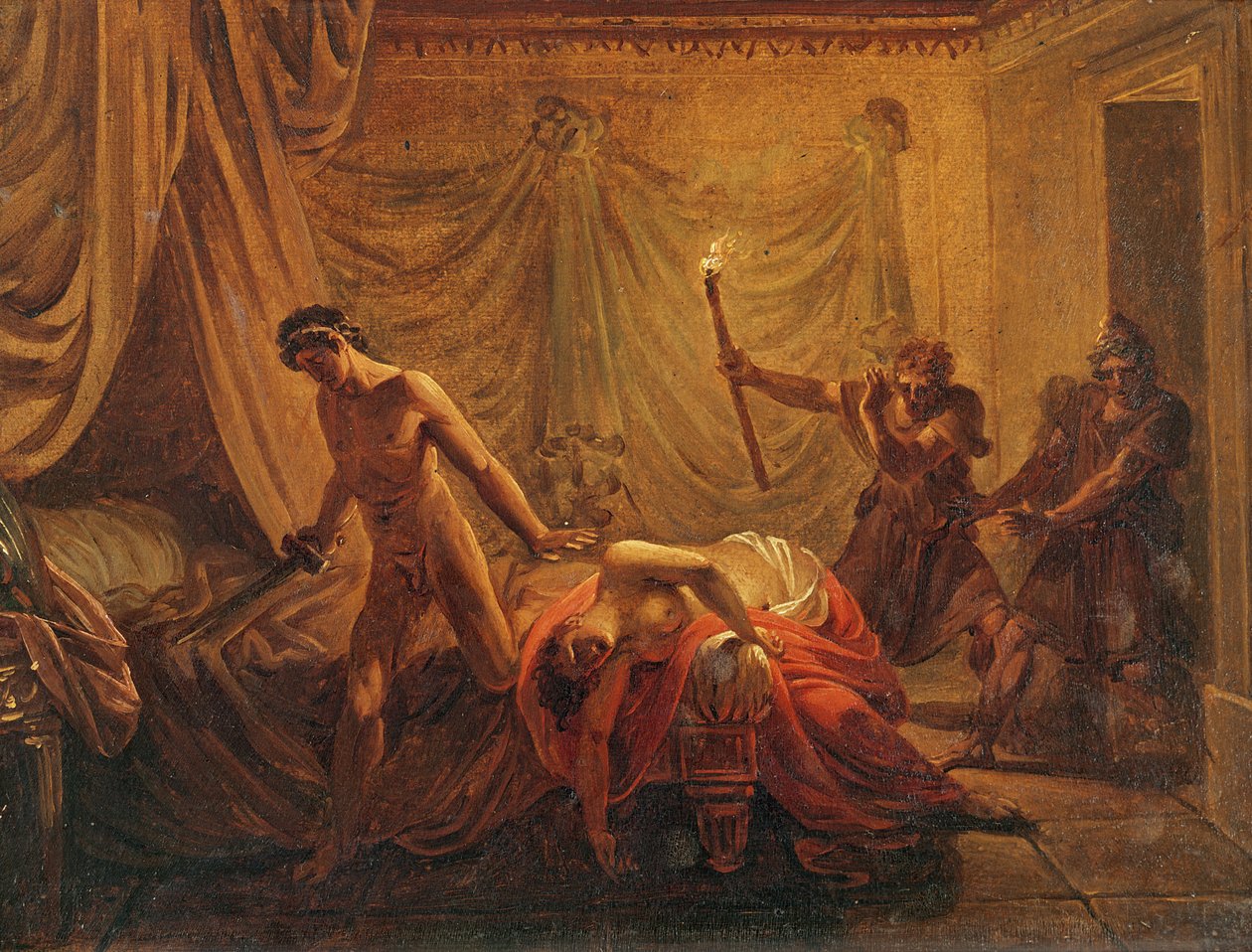 The Death of Cleonice (olje på lerret montert på tre) The av Jacques Louis David