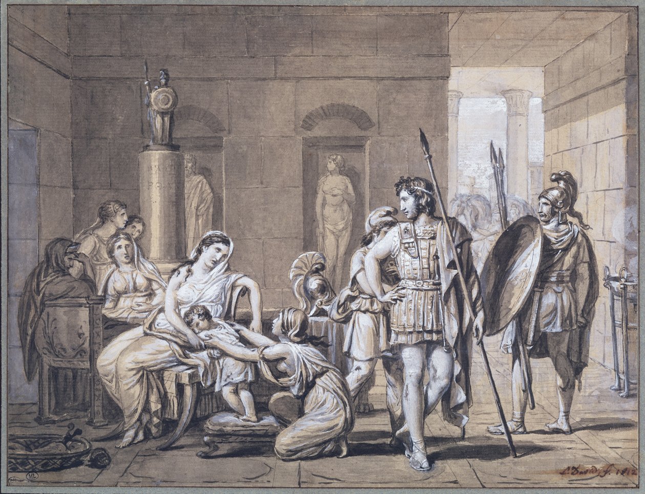The Departure of Hector, ca. 1812 (penn og blekk og blyant på papir) av Jacques Louis David