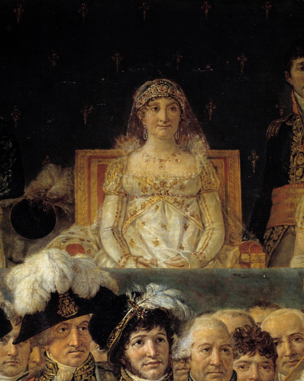 Napoleons rite. Detalj som viser Laetitia Bonaparte (Letizia Maria Ramolino) (1750-1836), mor til Napoleon I under helligdommen til keiser Napoleon I Bonaparte og kroningen av keiserlige Josephine ved Notre-Dame de Paris 2. desember 1804. Maleri b av Jacques Louis David