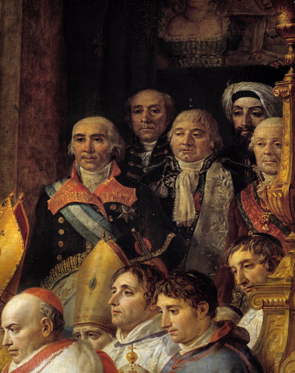 Napoleons rite. Detalj som representerer ambassadørene (Admiral de Gravina (Spanias ambassadør, død 1805), general Armstrong (USAs ambassadør), Monsieur de Marescalchi (minister for den italienske rep.), Mohamed sa - halet effendi (ambas) av Jacques Louis David