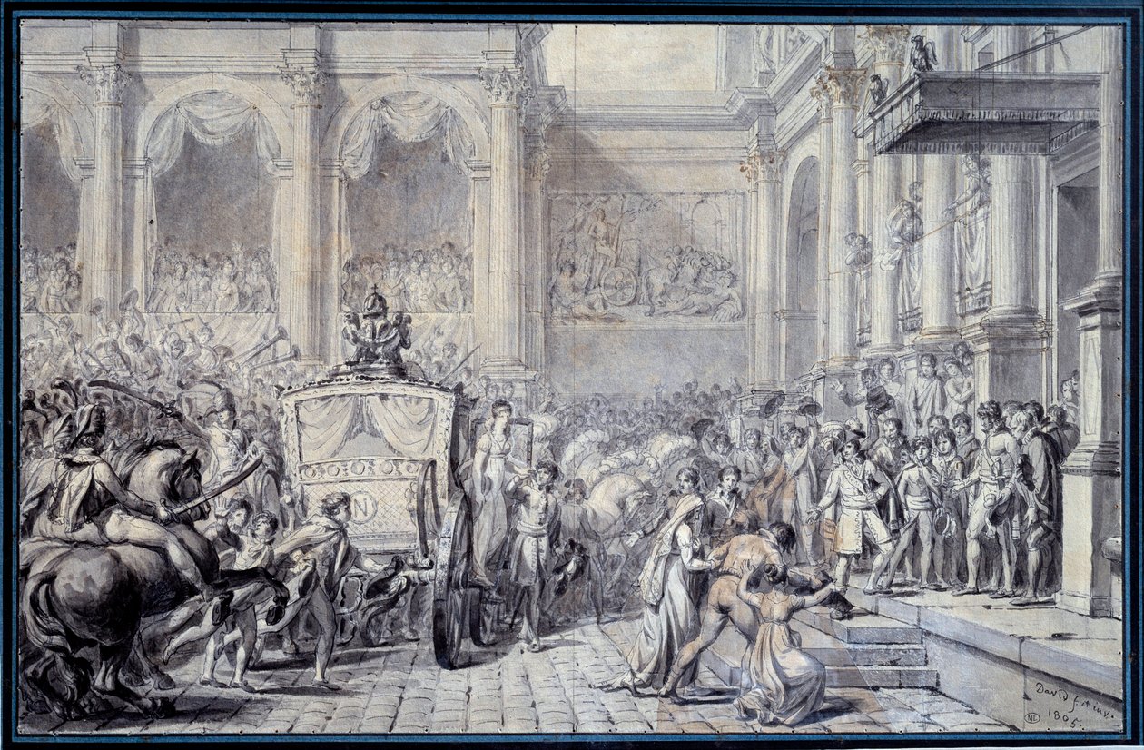 Ankomsten av vognen til keiser Napoleon I (1769-1821) på Hotel de Ville de Paris 16.12.1804 i anledning hans regjering Tegning av Jacques Louis David (1748-1825) 1804 Søn. 0,26x0,4 m Paris, Musée du Louvre av Jacques Louis David