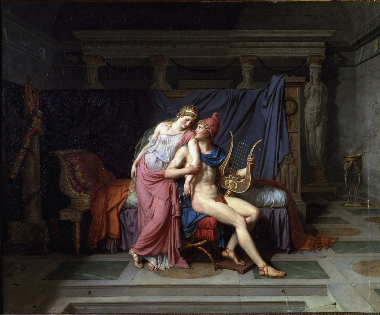 The loves of Paris and Helen - Olje på lerret av Jacques Louis David