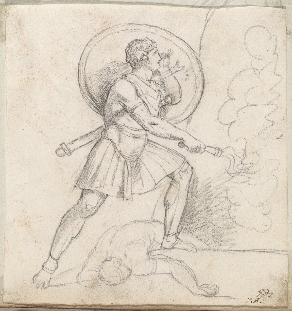 Kriger med skjold og fakkel av Jacques Louis David