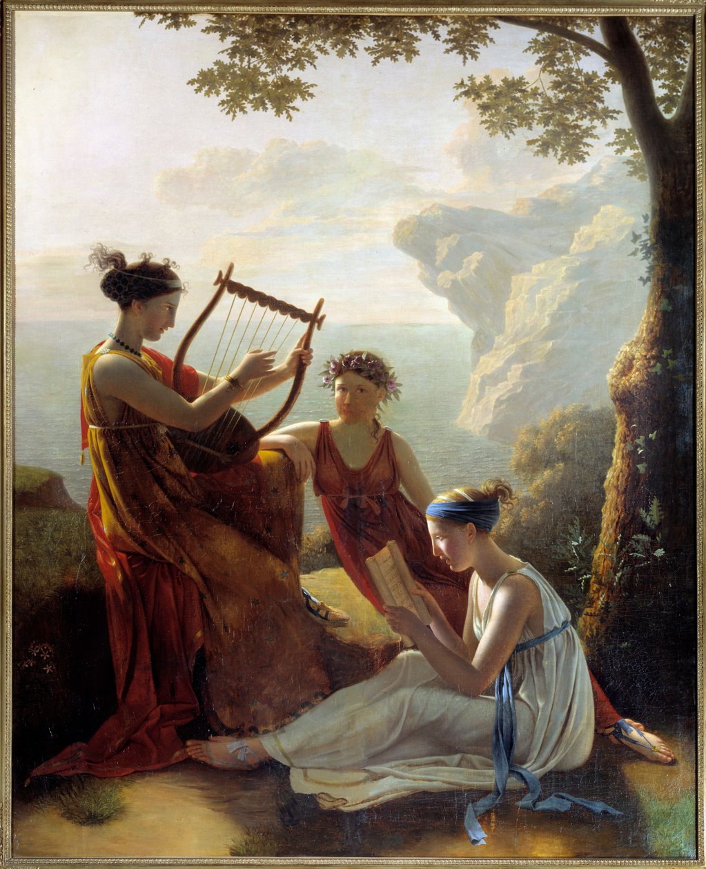 Den greske poeten Sapho (Sappho) spiller lyre og to av hennes ledsagere Maleri av Jacques Louis Grandin (1780-?) 1808 Paris, Musee Marmottan av Jacques Louis Michel Grandin