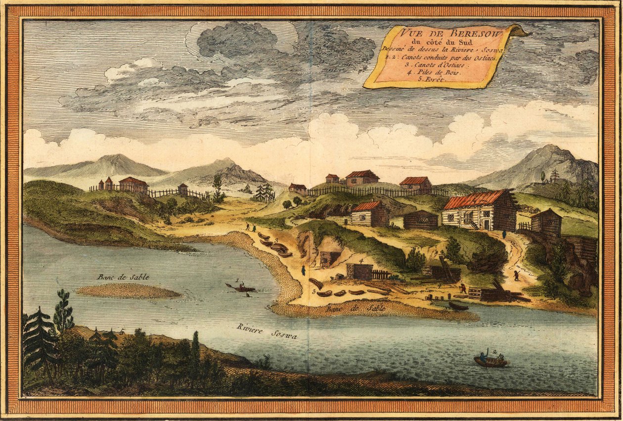 Utsikt over Beryozovo fra Sosva-elven, 1760 av Jacques Nicolas Bellin