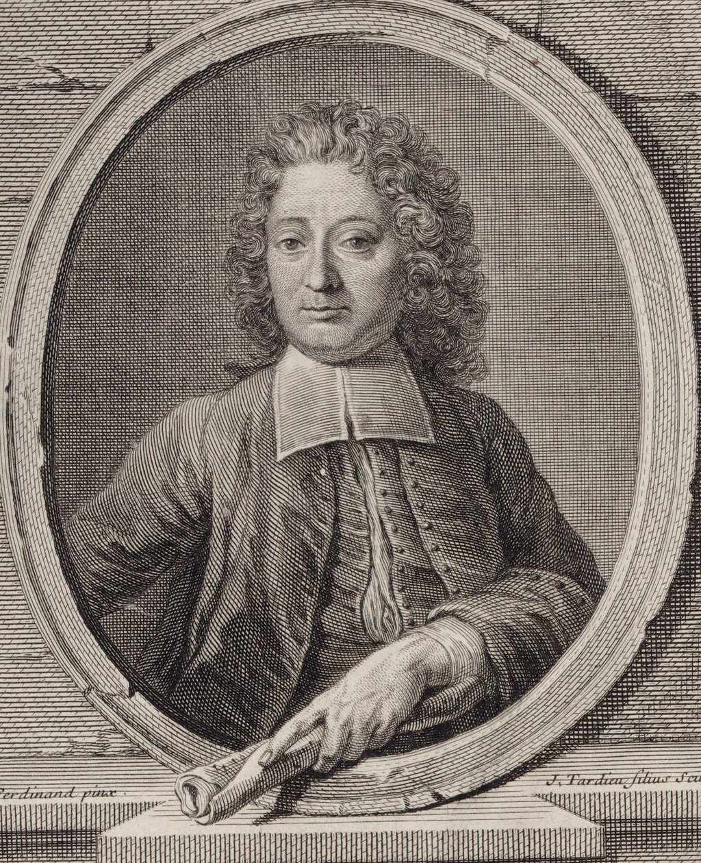 Portrett av komponisten Jean-François Lallouette 1651-1728. av Jacques Nicolas Tardieu