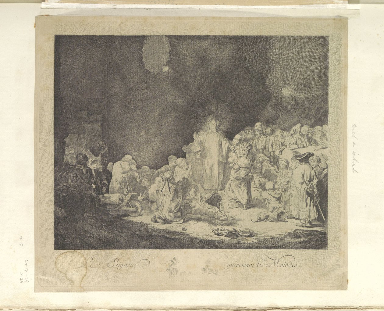 Predikende Christus (De Honderdguldenprent) The Lord Healing the Sick (tittel på objekt) Samling av åttifem originaltrykk (serietittel) av Jacques Philippe Le Bas