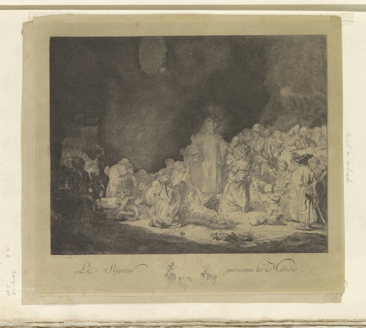 Predikende Christus (De Honderdguldenprent) The Lord Healing the Sick (tittel på objekt) Samling av åttifem originaltrykk (serietittel) av Jacques Philippe Le Bas