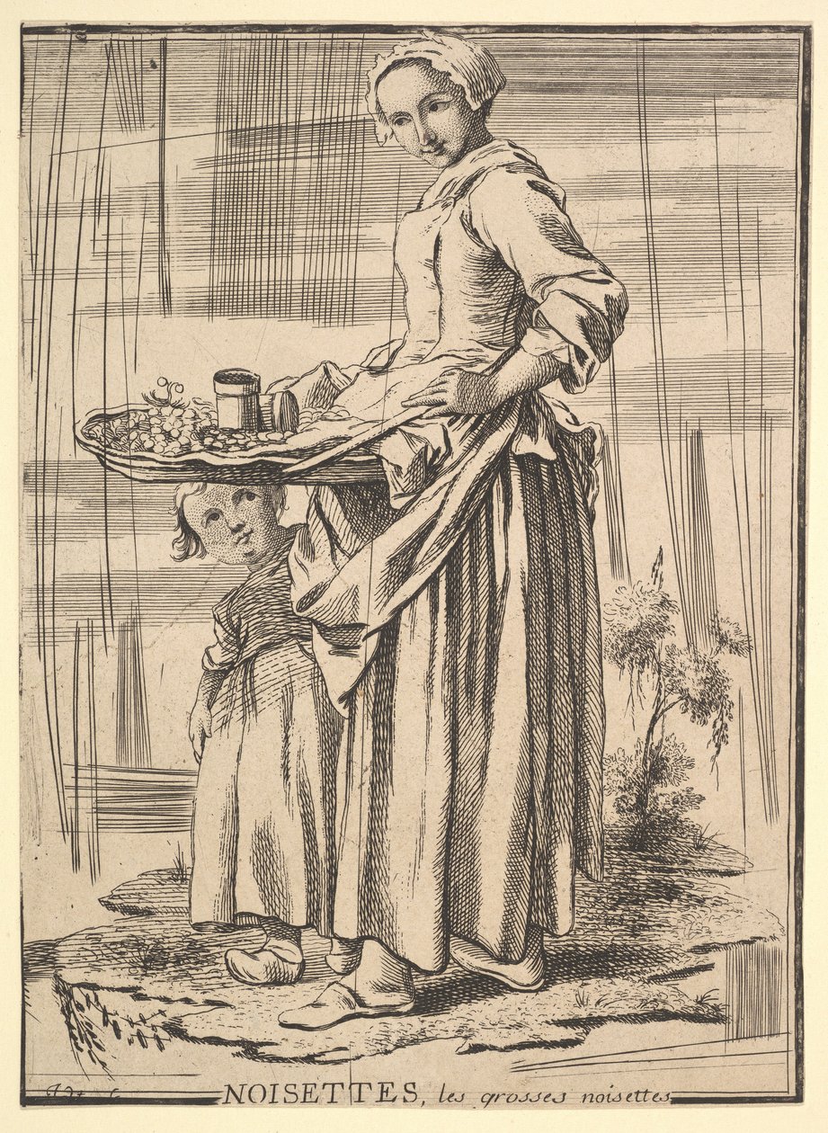 Omvendt kopi av Noisettes Nøtteknekkere, fra Les Cris de Paris The Cries of Paris, 1700-tallet. av Jacques Philippe Le Bas
