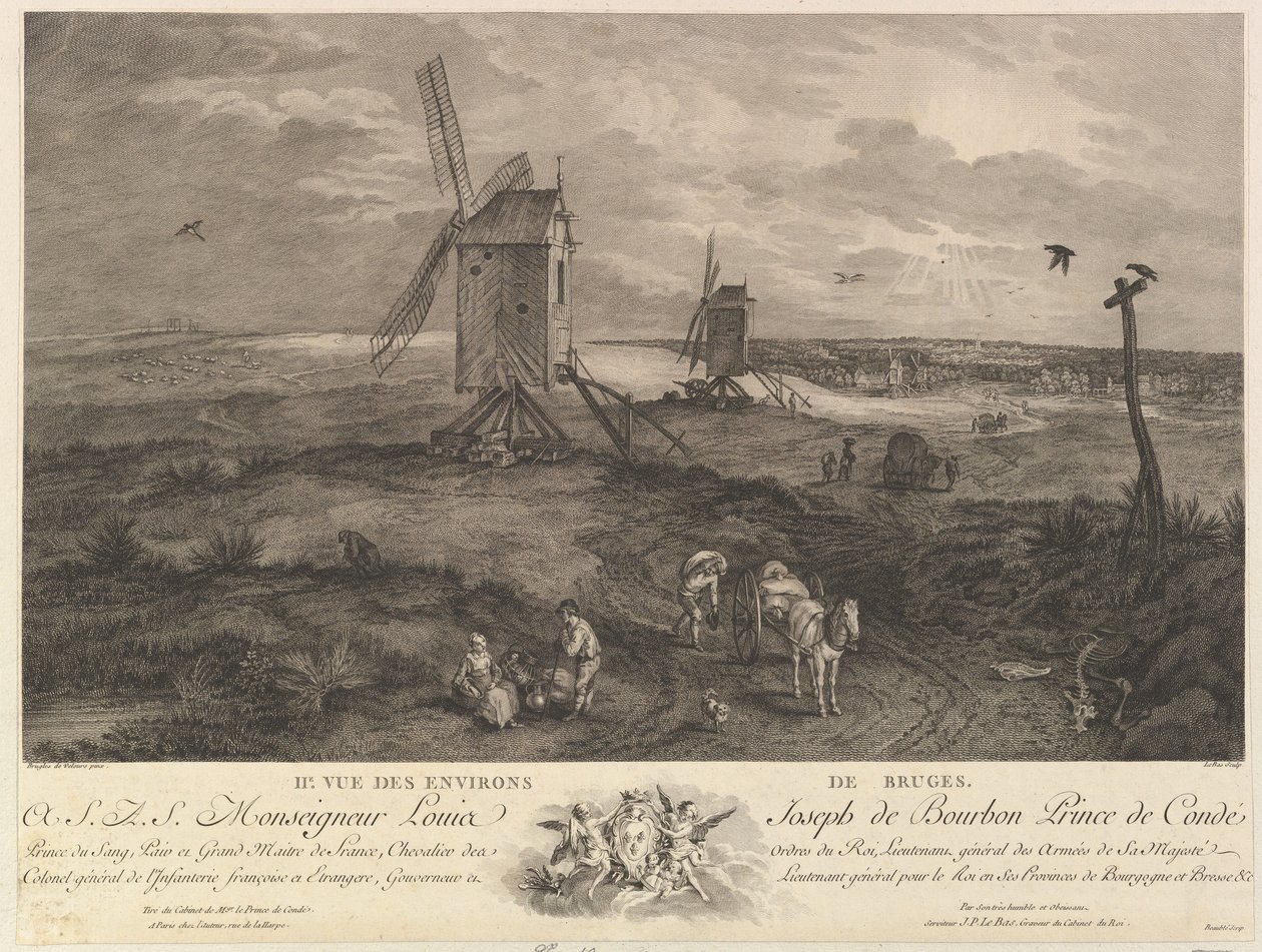 Andre utsikt over omgivelsene til Brugge IIe. Vue des environs de Bruges. av Jacques Philippe Le Bas