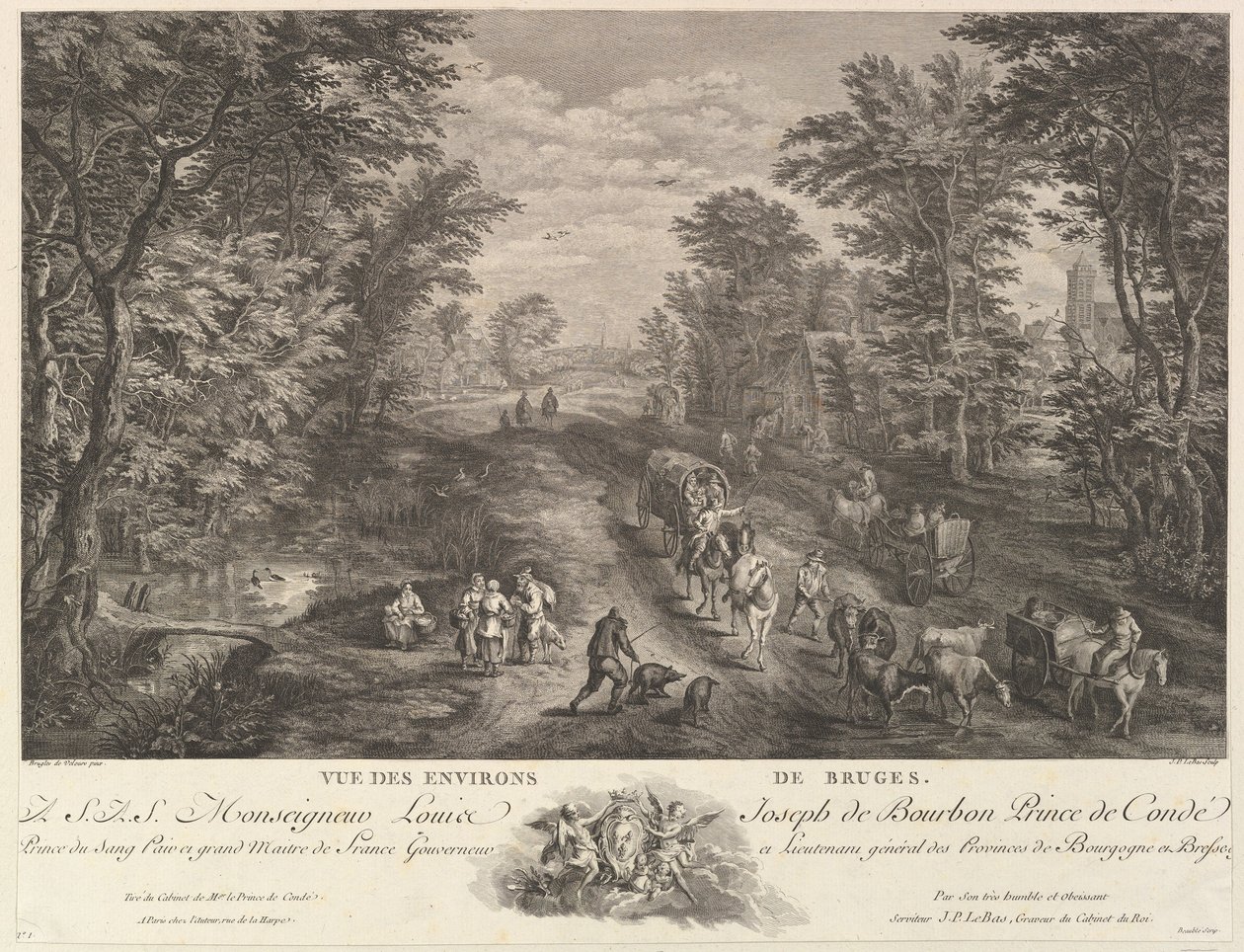 Utsikt over omgivelsene til Brugge Vue des environs de Bruges. av Jacques Philippe Le Bas