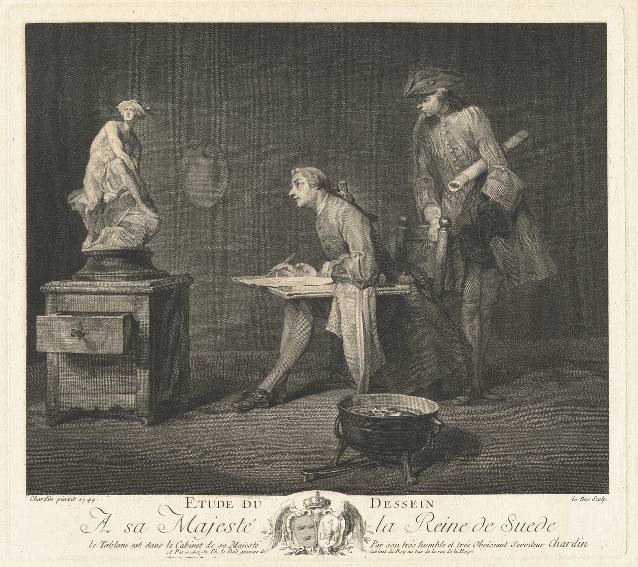 Studie av tegning (The Drawing Lesson) av Jacques Philippe Le Bas after Jean Siméon Chardin
