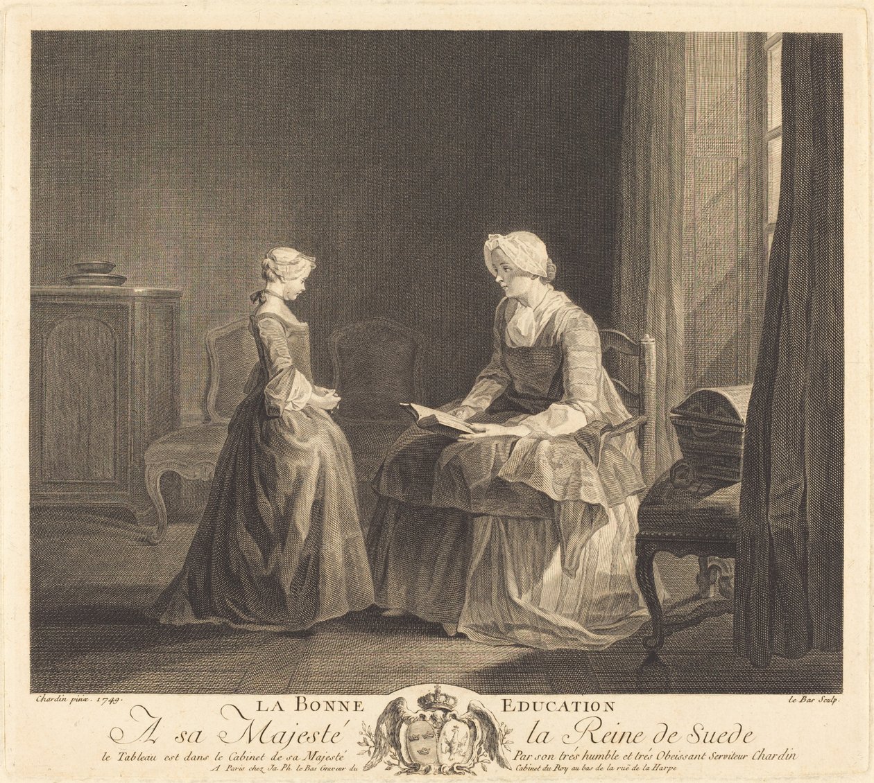 La Bonne utdanning (The Good Education) av Jacques Philippe Le Bas after Jean Siméon Chardin