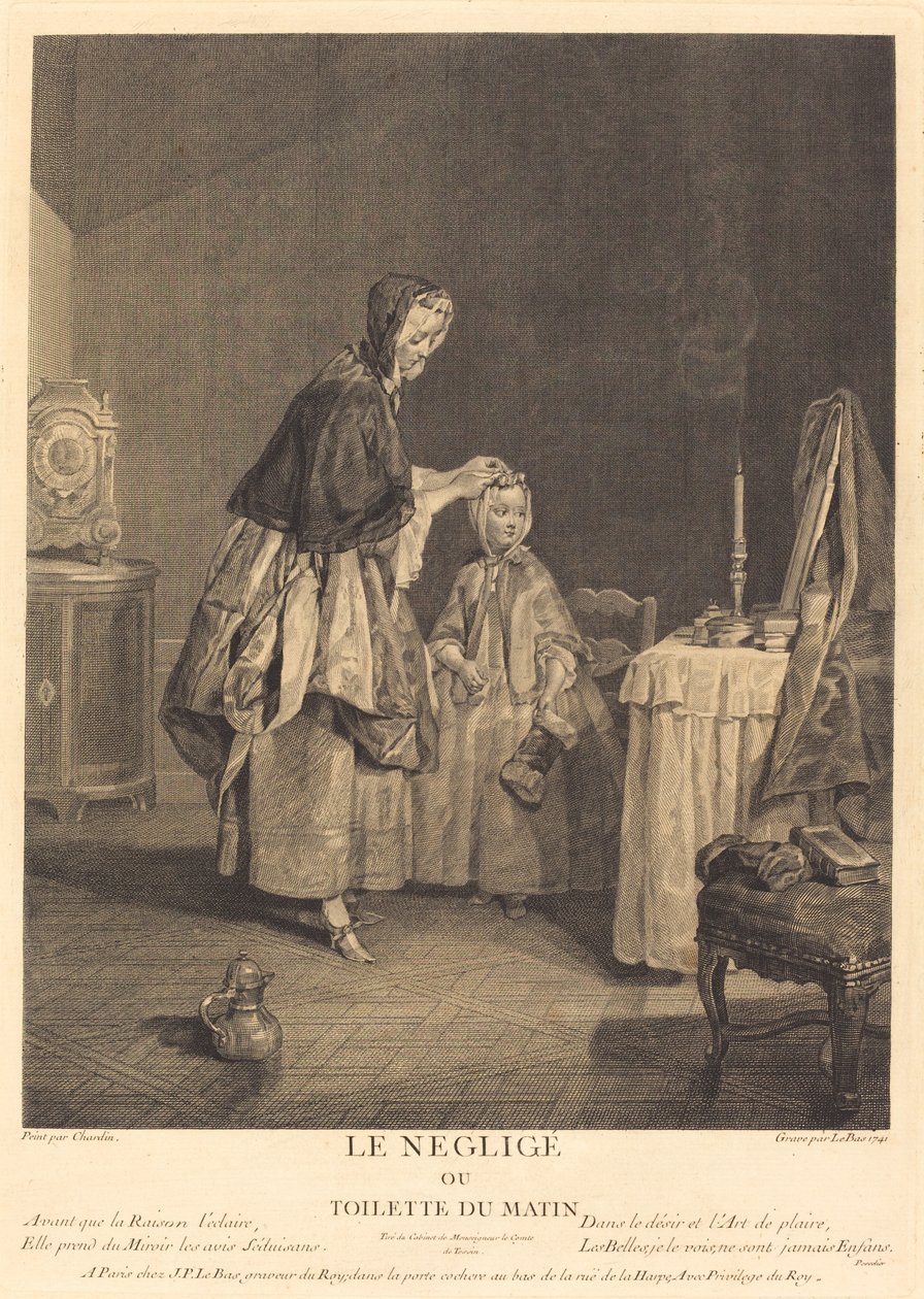 Den neglige, eller morgentoalettet av Jacques Philippe Le Bas after Jean Siméon Chardin