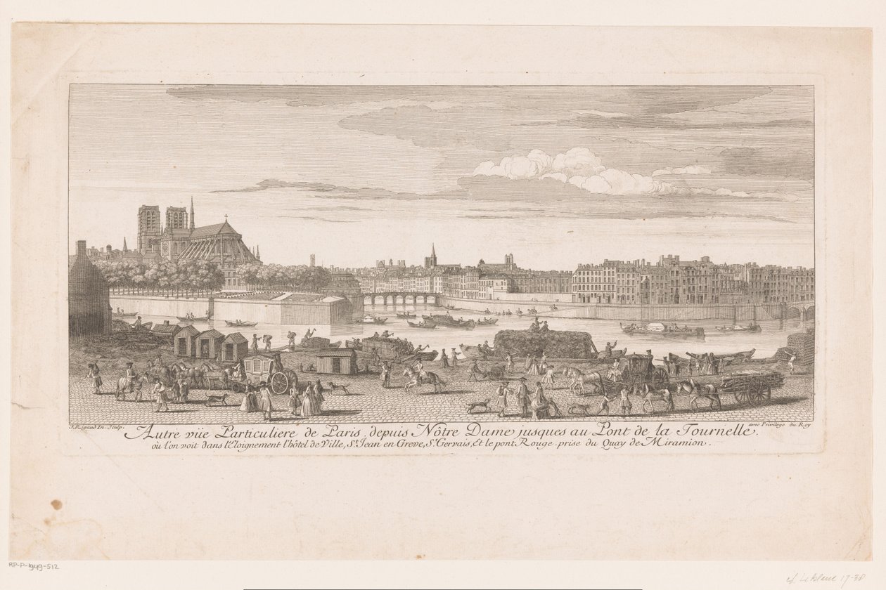 Se på Paris fra Notre Dame til Pont de la Tournelle Utsikt over Paris fra Notre-Dame til Pont de la Tournelle (...) tatt fra Quai de Miramion (tittel på objekt) av Jacques Rigaud