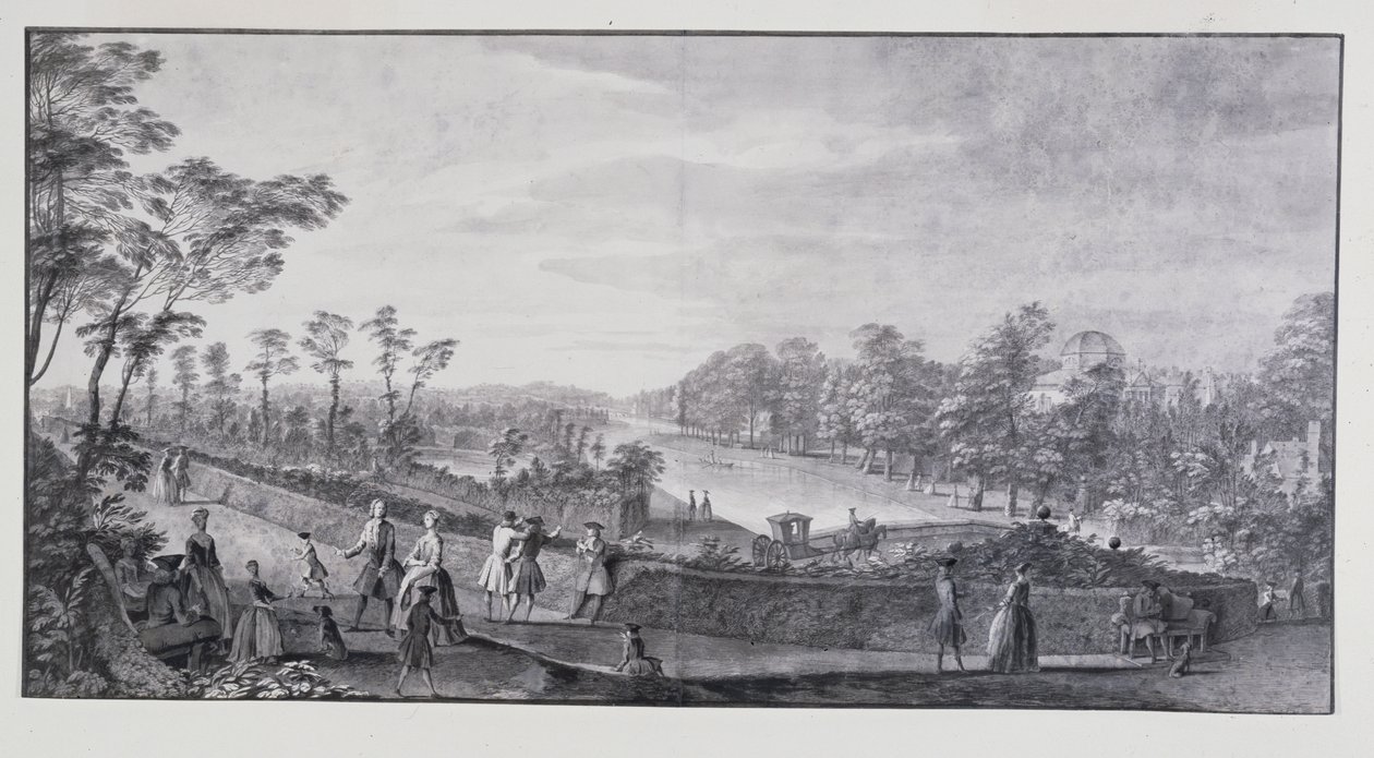 Den kunstige elven, Lord Burlington's Chiswick Villa (penn og blekk med vask på papir) av Jacques Rigaud