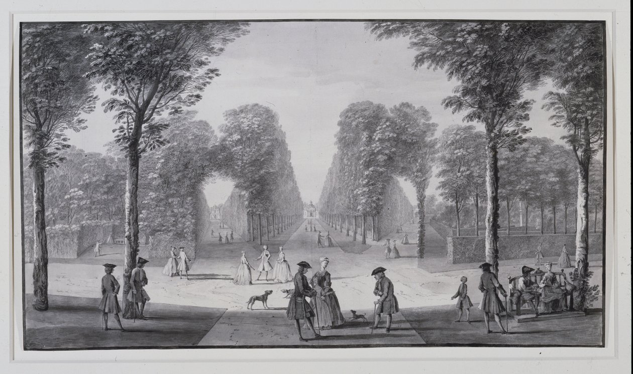 Patte-d'oie, nordvest for Lord Burlingtons Chiswick Villa (penn og blekk med vask på papir) av Jacques Rigaud