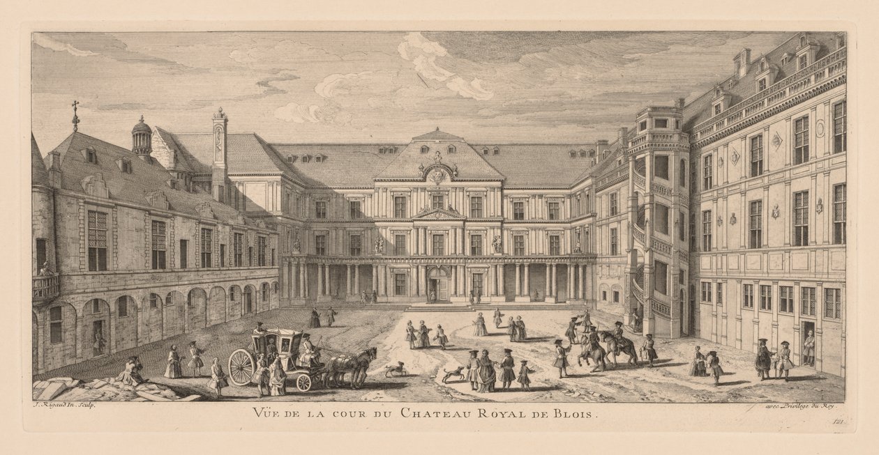 Utsikt over gårdsplassen til Château de Blois av Jacques Rigaud