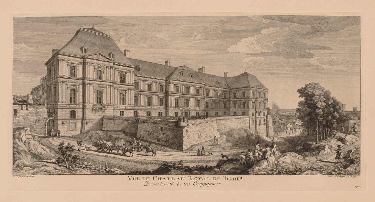 Utsikt over det kongelige slottet i Blois, tatt fra landsbygda. av Jacques Rigaud