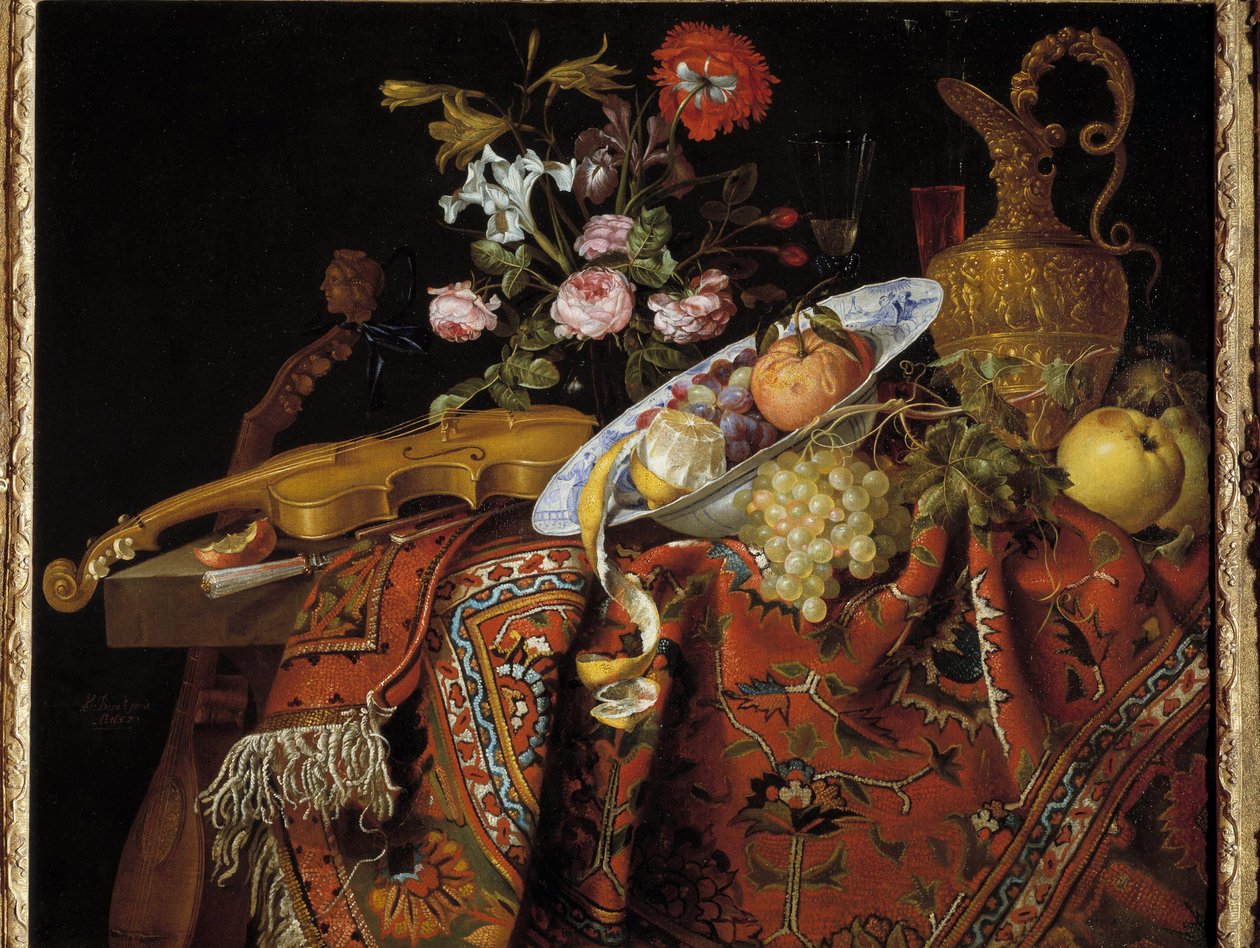 Stilleben med fiolin og akvamarin Maleri av Jacques Samuel Bernard (1615-1687) av Jacques Samuel Bernard